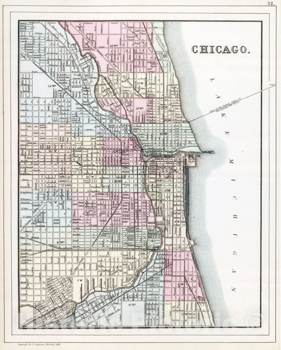 Chicago, Illinois - Railroad Map, 1885 - Historical Map Print