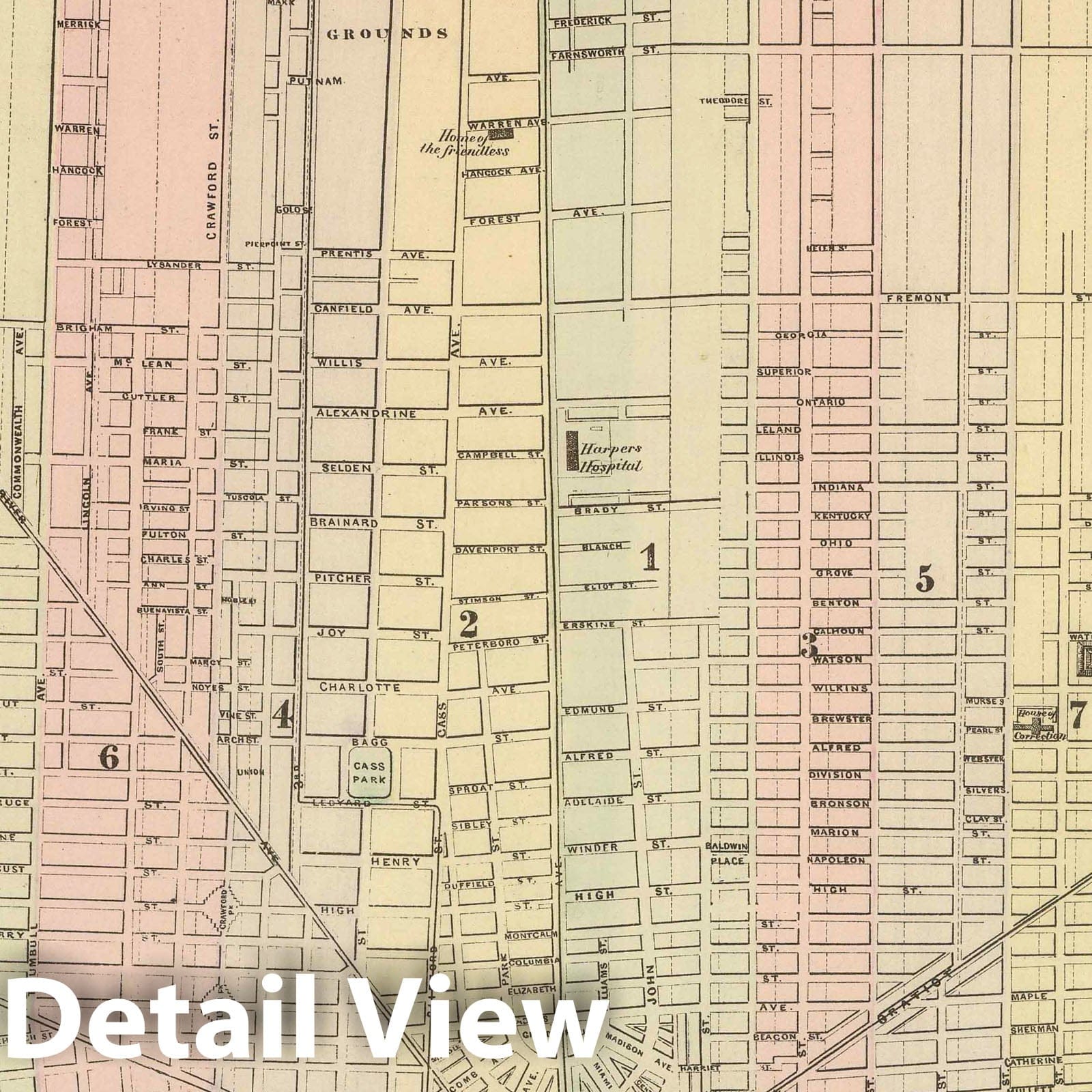 Detroit, Michigan - Railroad Map, 1886 - Historical Atlas Print