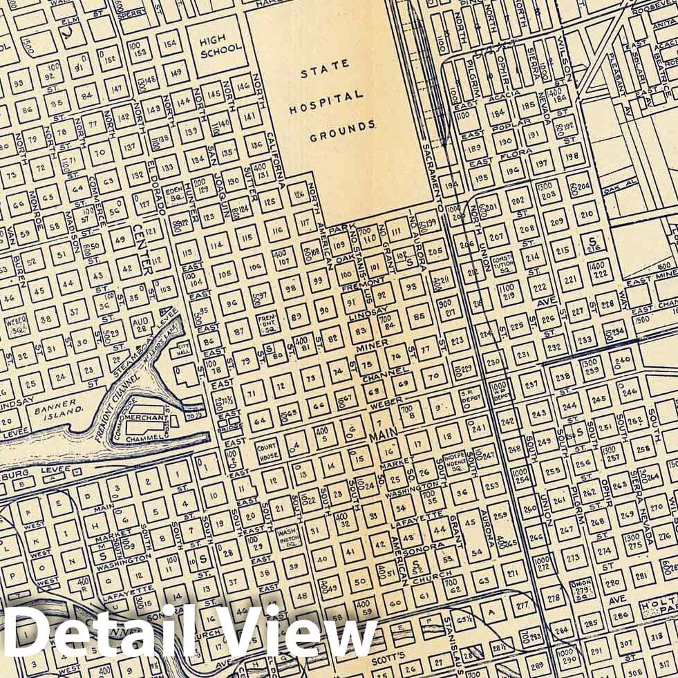 Stockton, California Road Map, 1938 - Historical Map Print