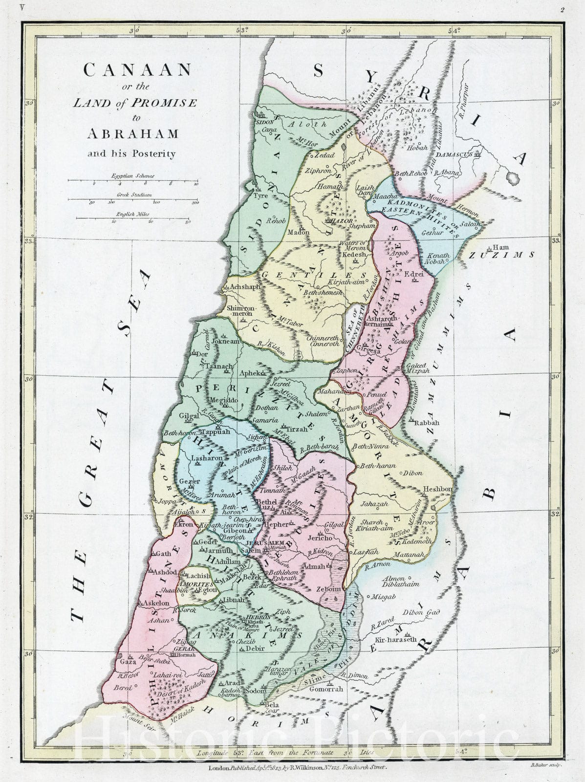 Historic Map : 1819 Canaan or the Land of Promise to Abraham and his Posterity. - Vintage Wall Art