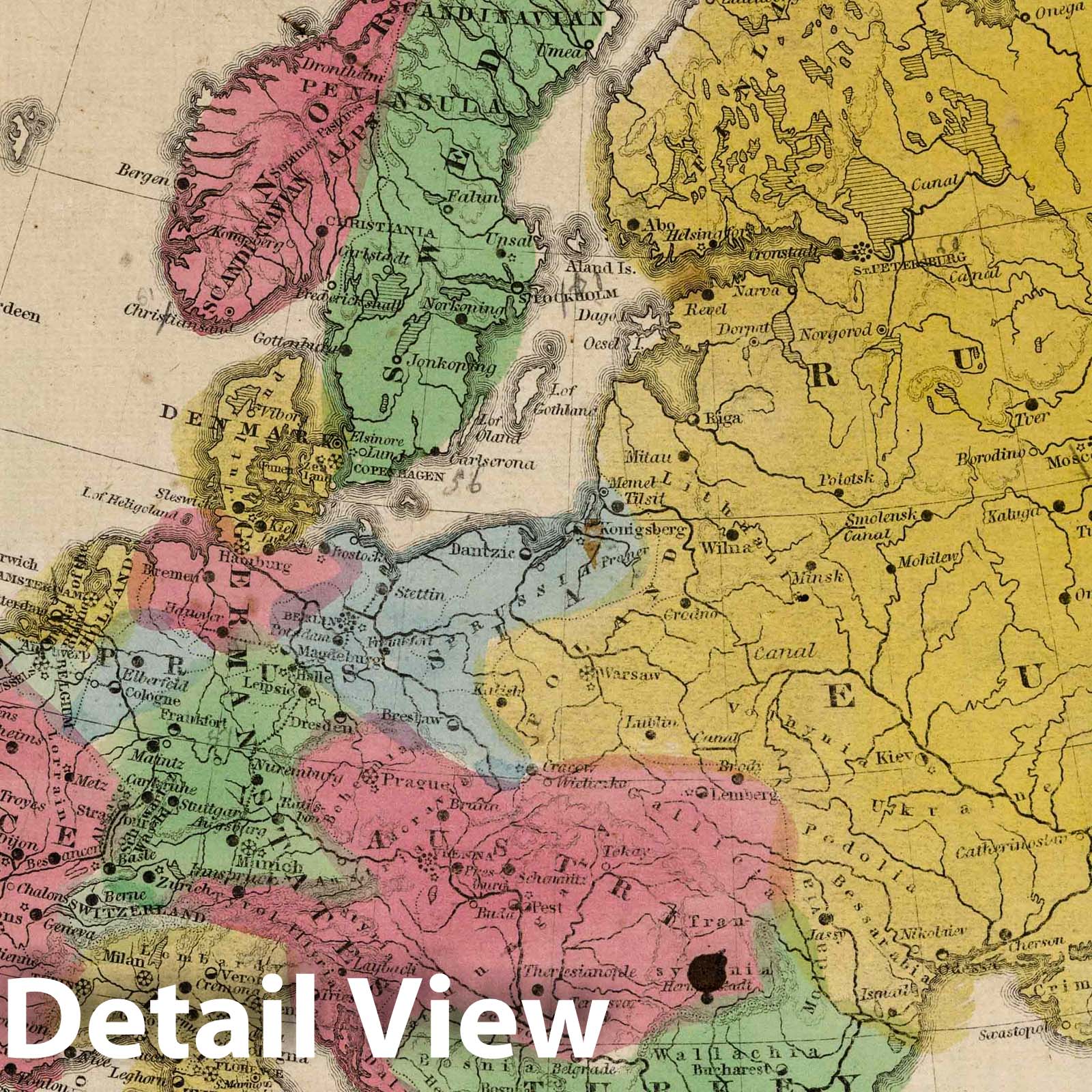 Europe - River Map, 1845 - Woodbridge's Modern Atlas Print