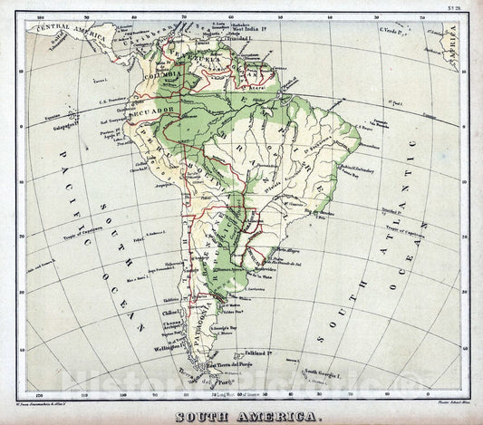 Historic Map : 1880 South America. v1 - Vintage Wall Art