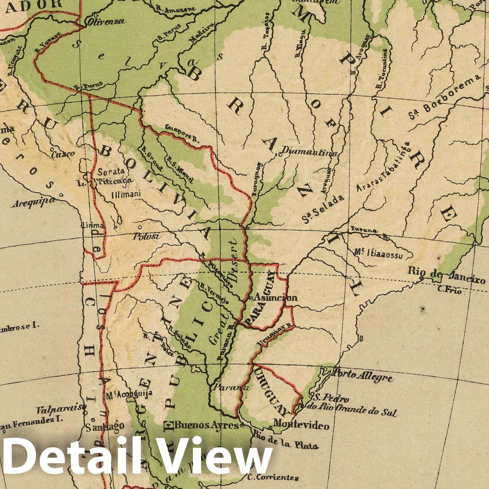 South America - Physical Map, 1880 - Historical Atlas Reproduction