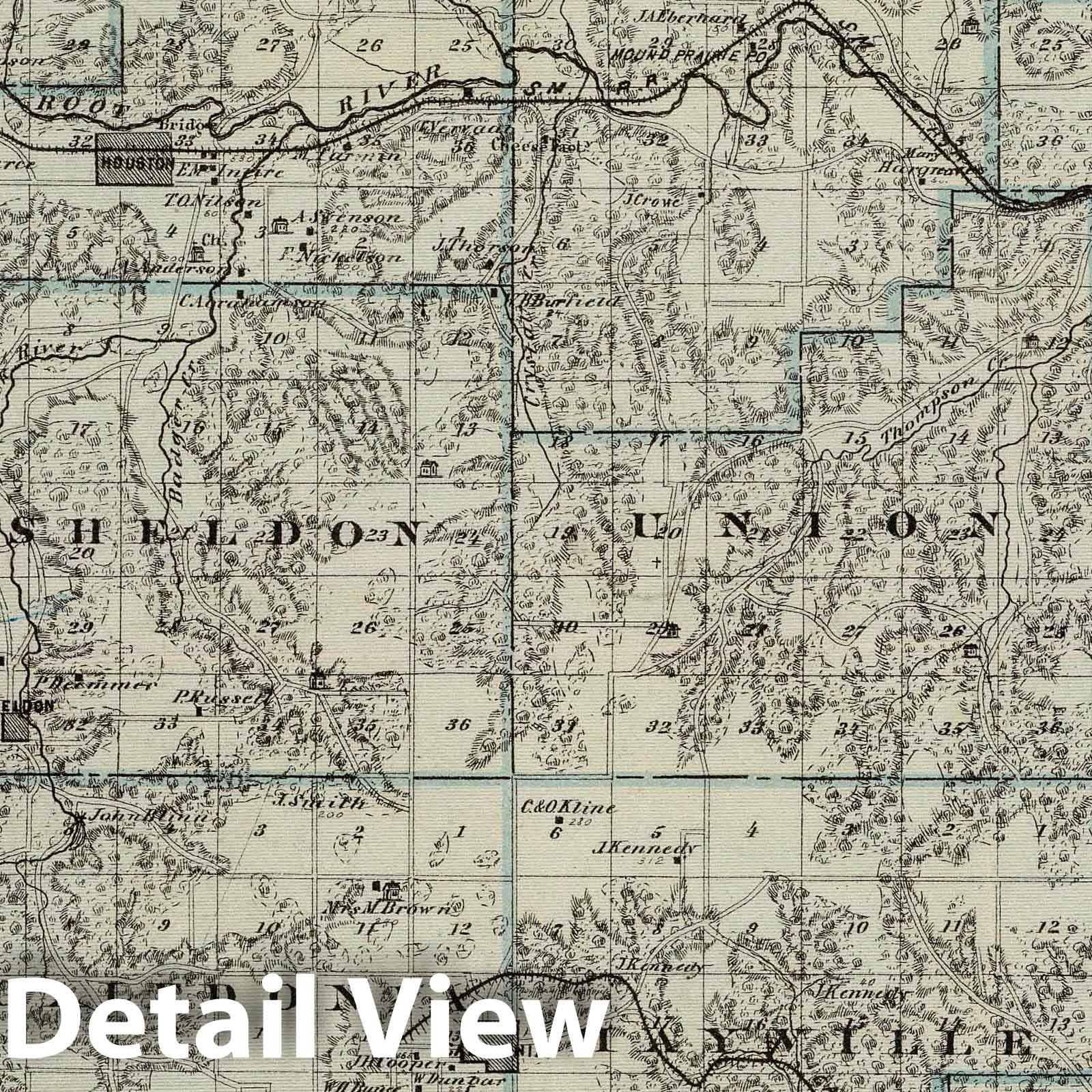 Houston County, Minnesota - Railroad Map, 1874 - Historical Map Print