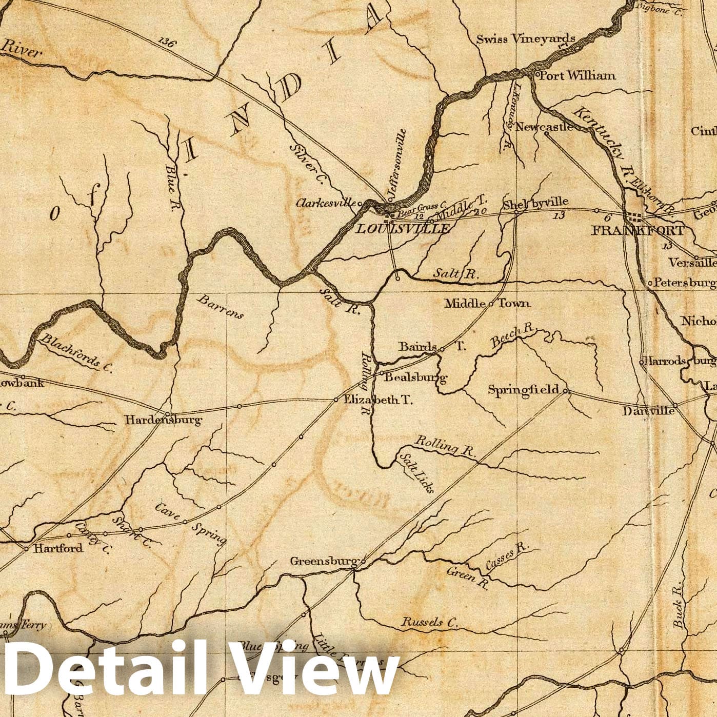 Kentucky - Road Map, 1812 - Historical Map Print