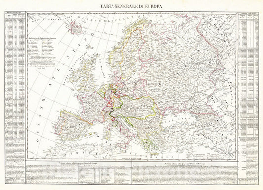 Historic Map : 1840 Carta generale di Europa. v1 - Vintage Wall Art