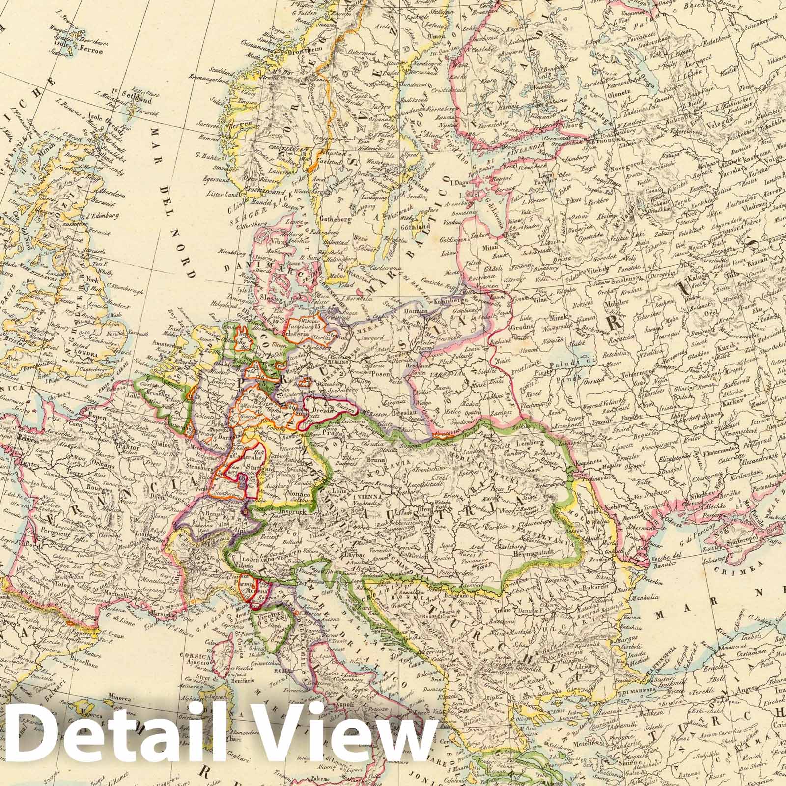 Europe 1840 Historical Map Print by Benedetto Marzolla