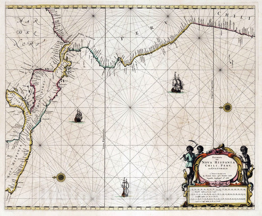 Historic Map : Chile, Northwest Coast South America, Central 1666 Pascaerte Van Nova Hispania, Chili, Peru, en Guatimala. , Vintage Wall Art