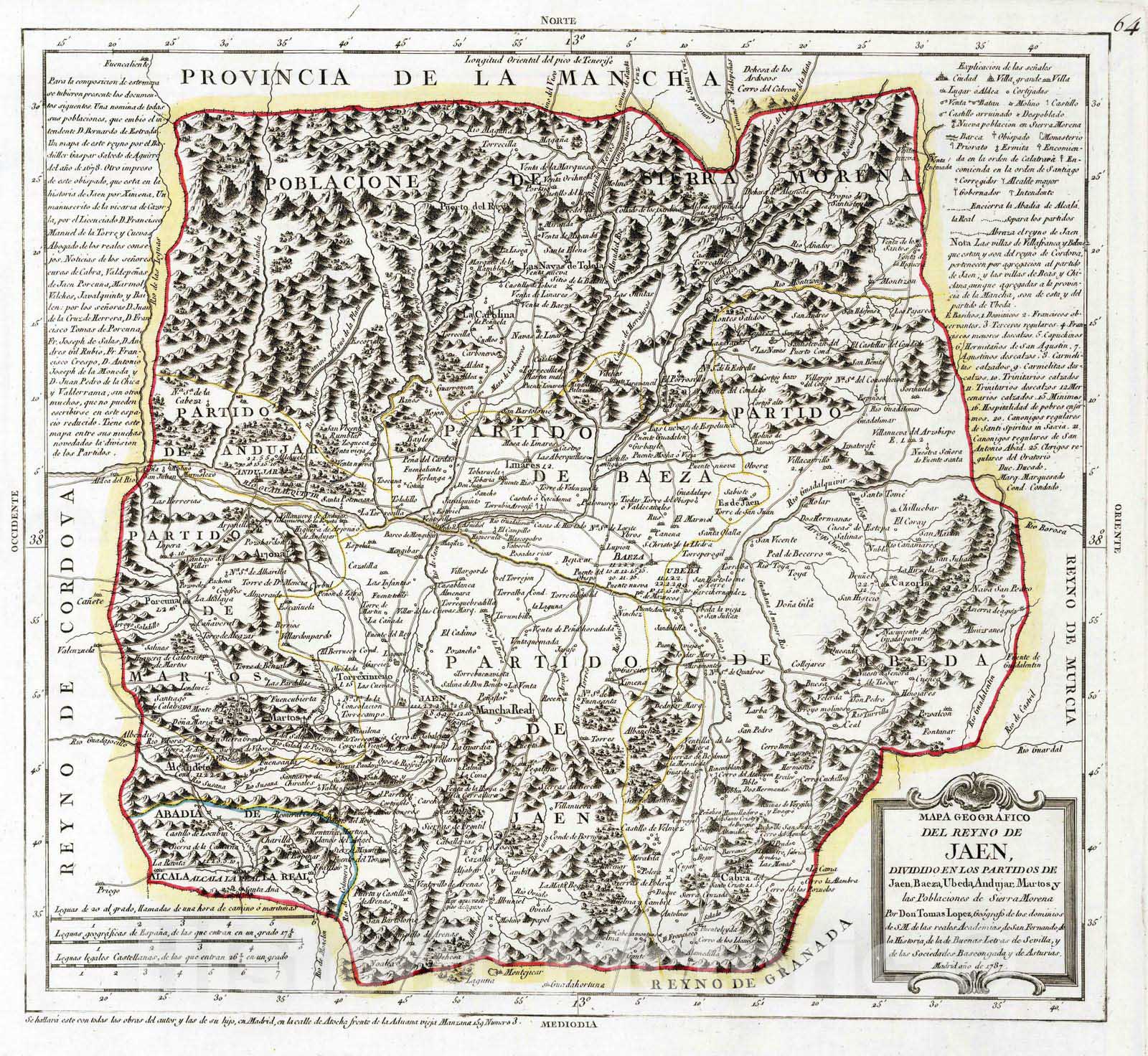 Historic Map : Spain, 1787 64. Mapa geografico del Reyno de Jaen , Vintage Wall Art