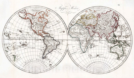 Historic Map : 1804 VI. Mappe Monde. - Vintage Wall Art