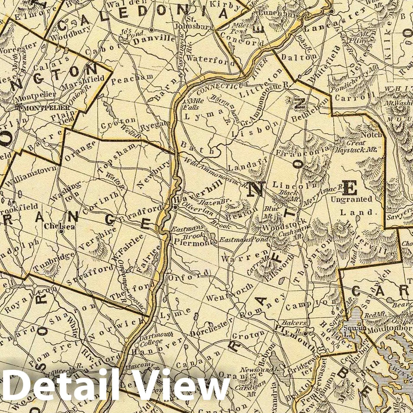 Vermont and New Hampshire 1845 Historical Map Print