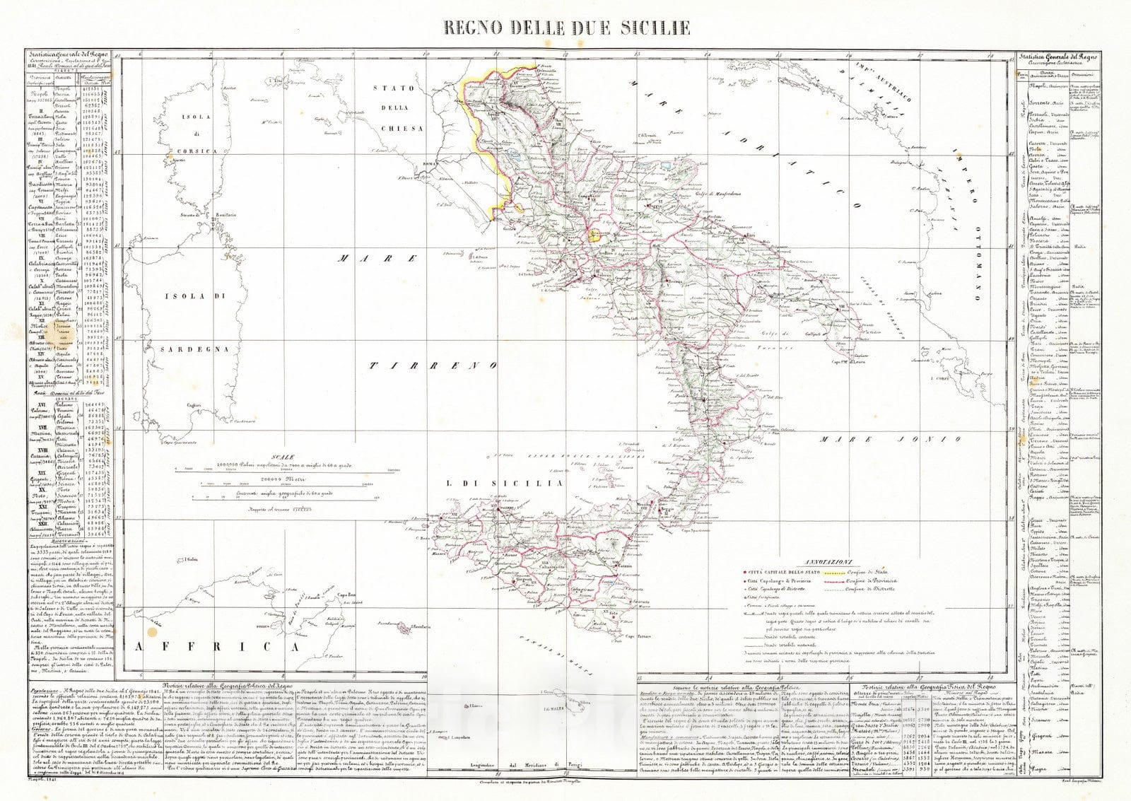 Kingdom of the Two Sicilies, 1841 - Historical Map Print