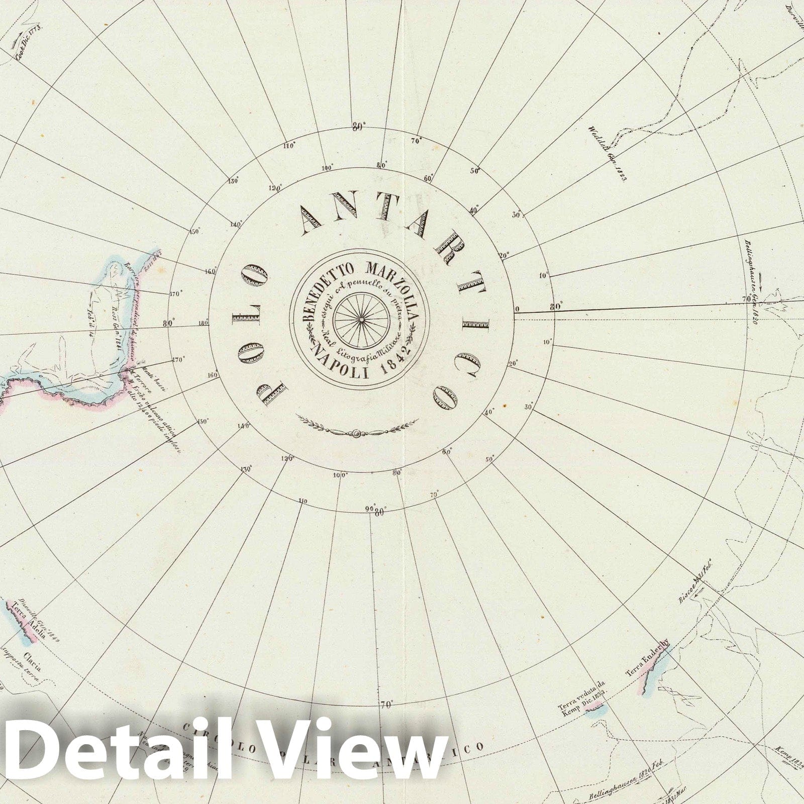 General Map of the Antarctic Pole, 1842 - Marzolla Lithograph Print