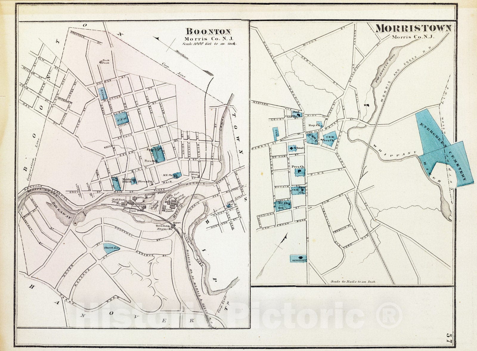 Historic Map : 1872 Boonton, Morristown, N.J. - Vintage Wall Art