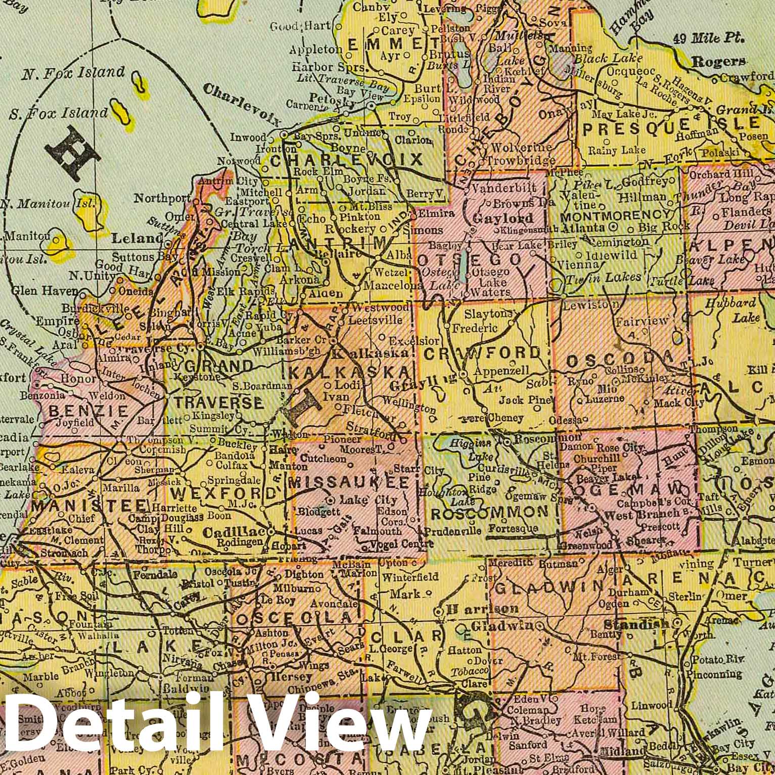 Michigan - Railroad Map, 1909 - Historical Map Print