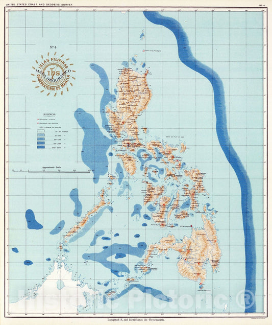 Historic Map : Philippines, 1899 No. 4. Mapa Orografico. , Vintage Wall Art
