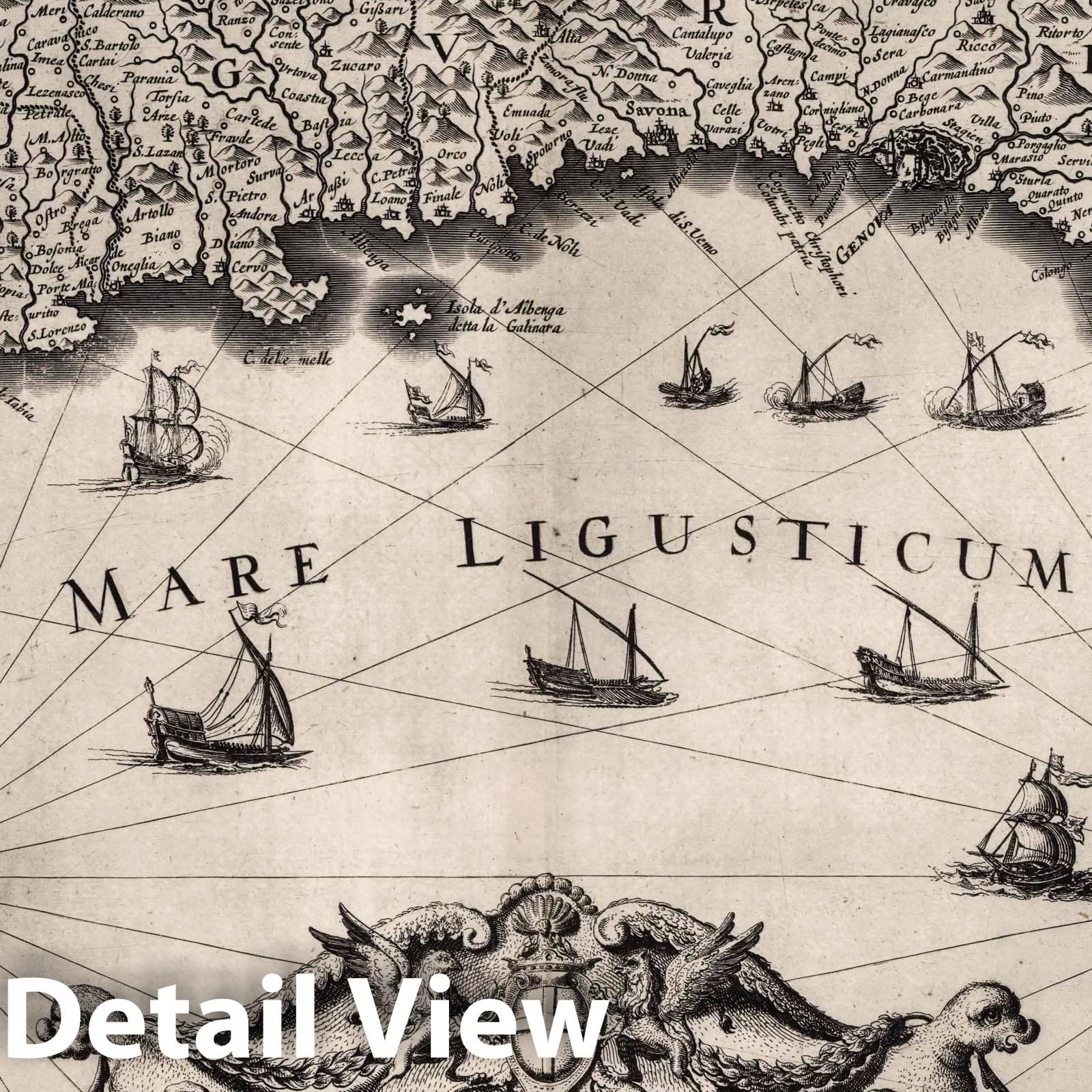 Genoa, Italy 1630 - Blaeu Historical Map Reproduction