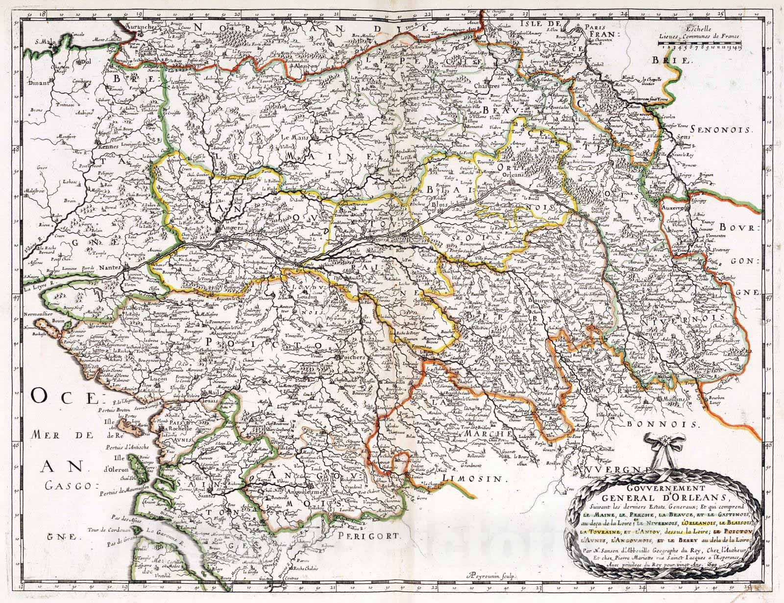 Historic Map : 1699 Orleans, France. - Vintage Wall Art