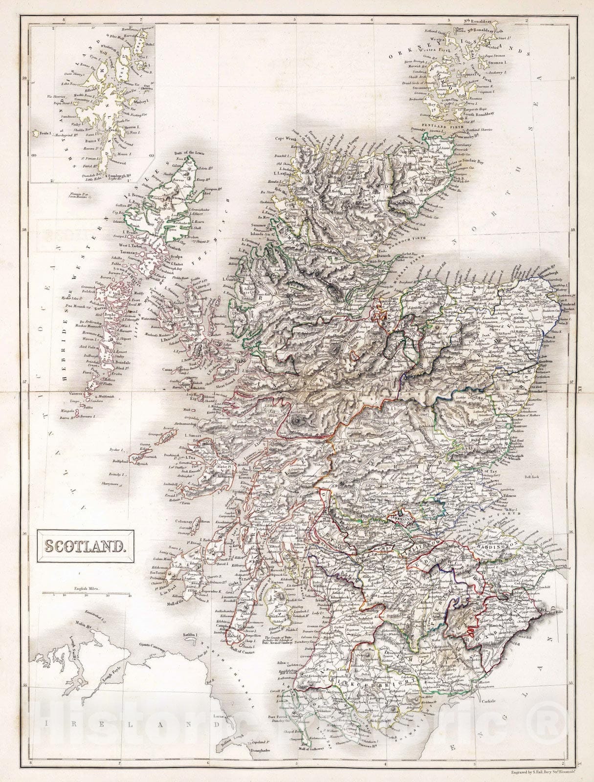 Historic Map : 1841 Scotland. - Vintage Wall Art