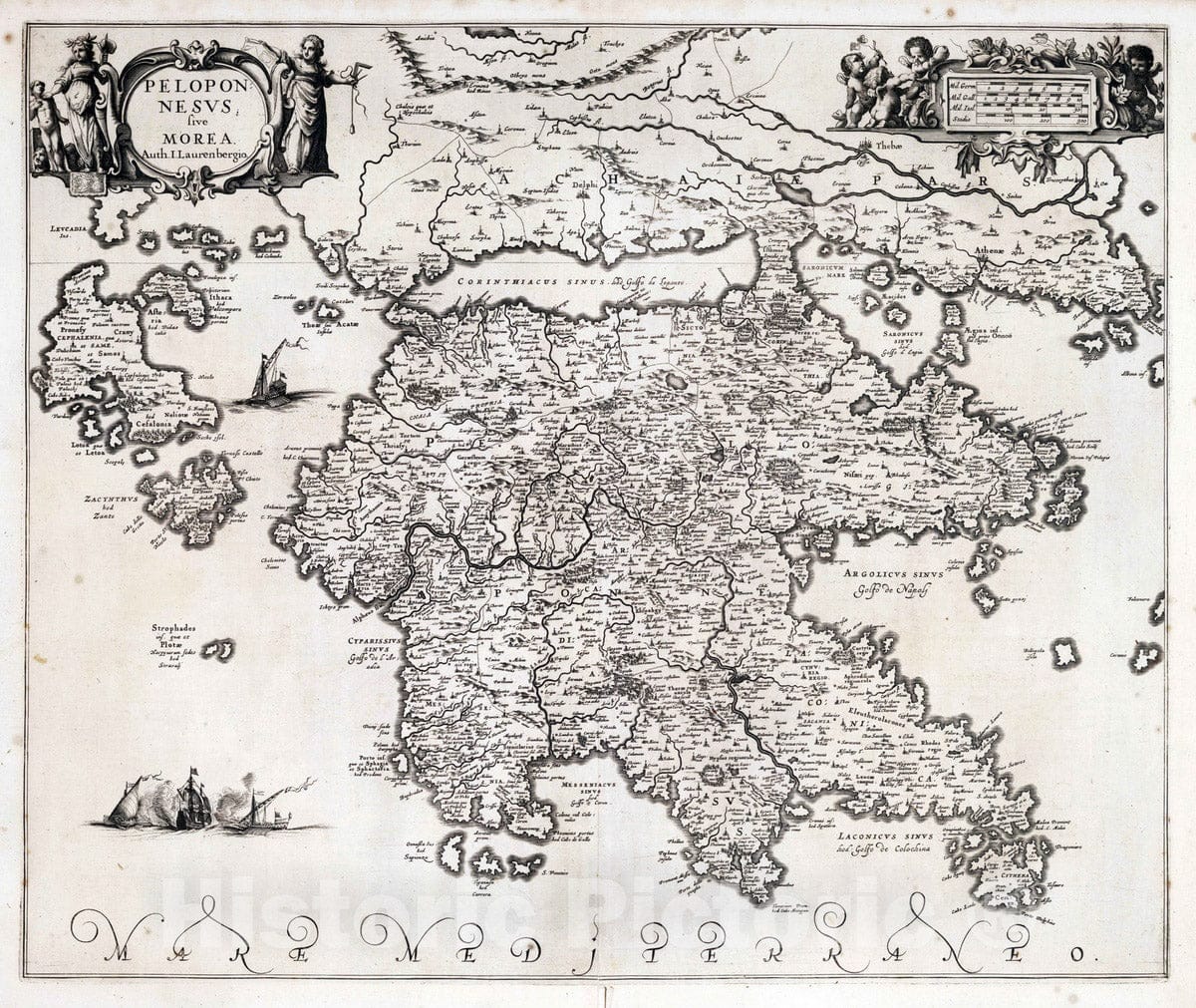 Peloponnesus, Greece 1650 Nautical Map - Jansson Sea Atlas Reproduction