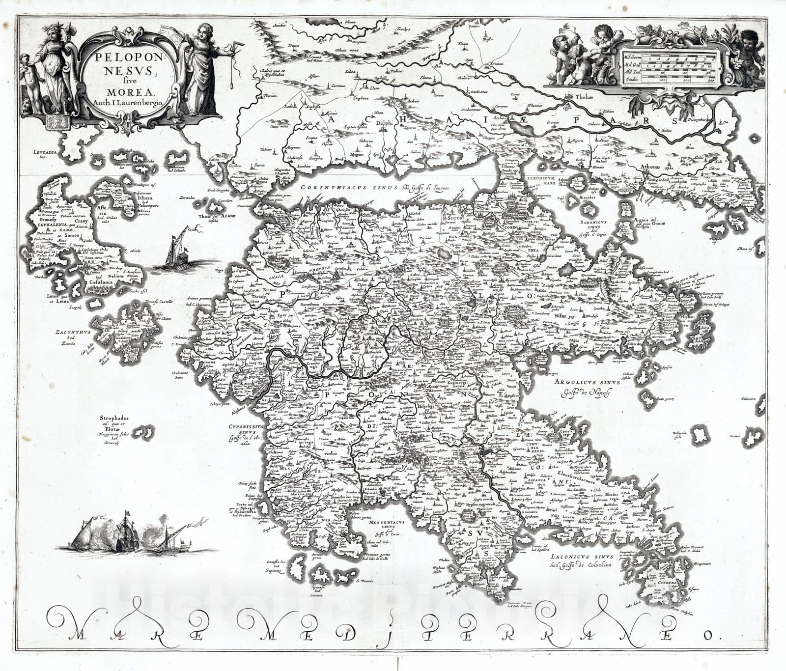 Historic Map - 1650 Peloponnesus sive Morea, Chart - Vintage Wall Art