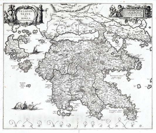 Historic Map - 1650 Peloponnesus sive Morea, Chart - Vintage Wall Art