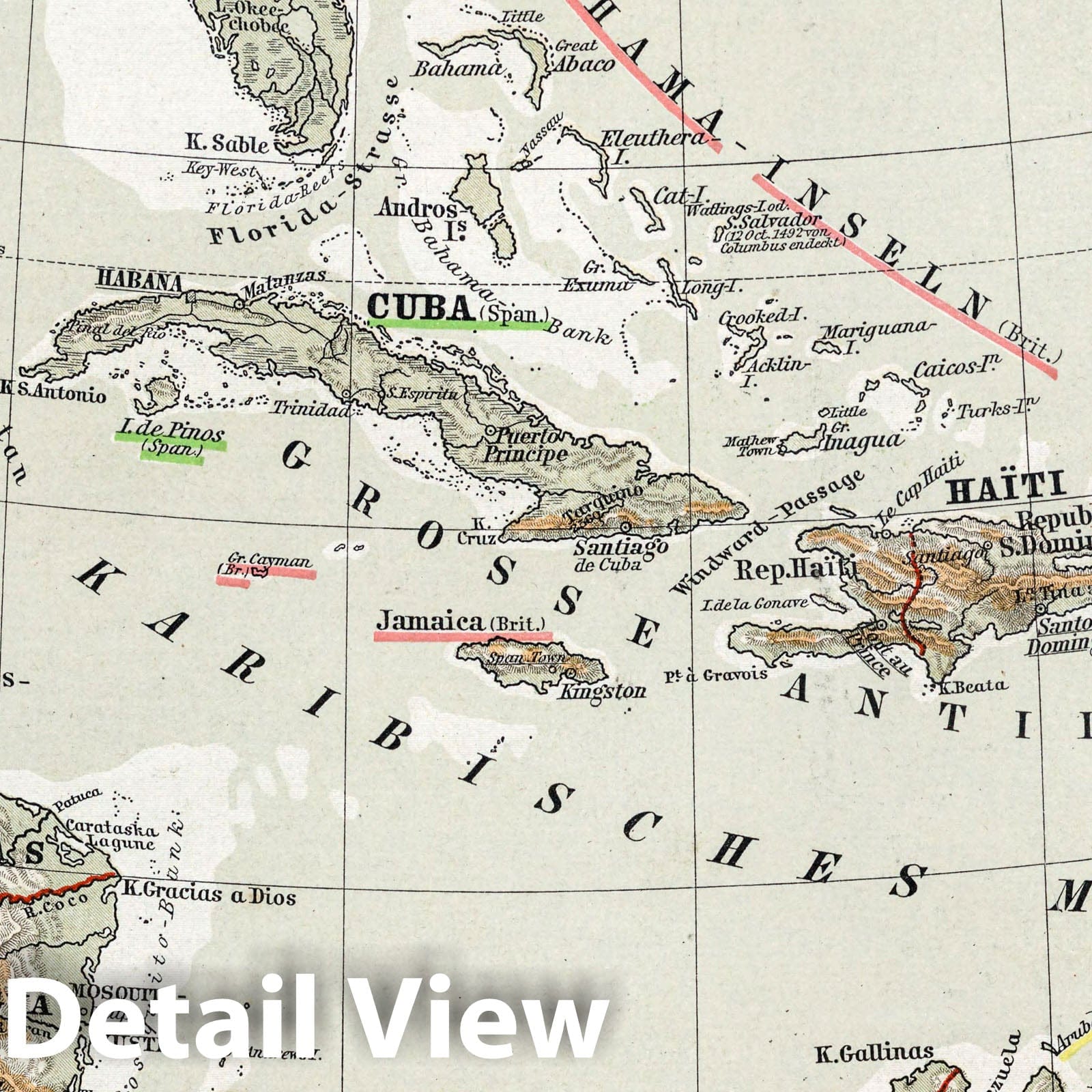 Central America and West Indies, 1896 - Historical Map Print