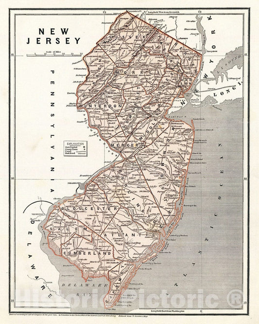 Historic Map : National Atlas - 1845 New Jersey. - Vintage Wall Art