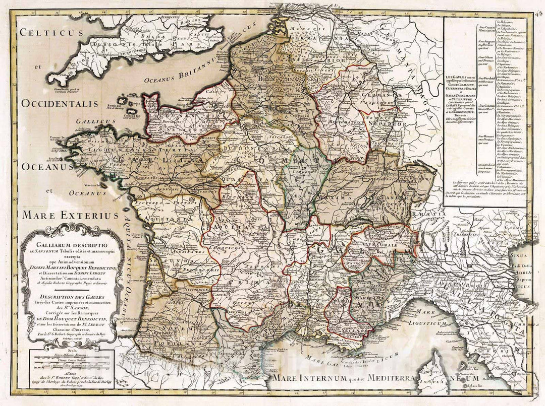 Historic Map : France, 1774 Galliarum descriptio = Description des Gaules , Vintage Wall Art