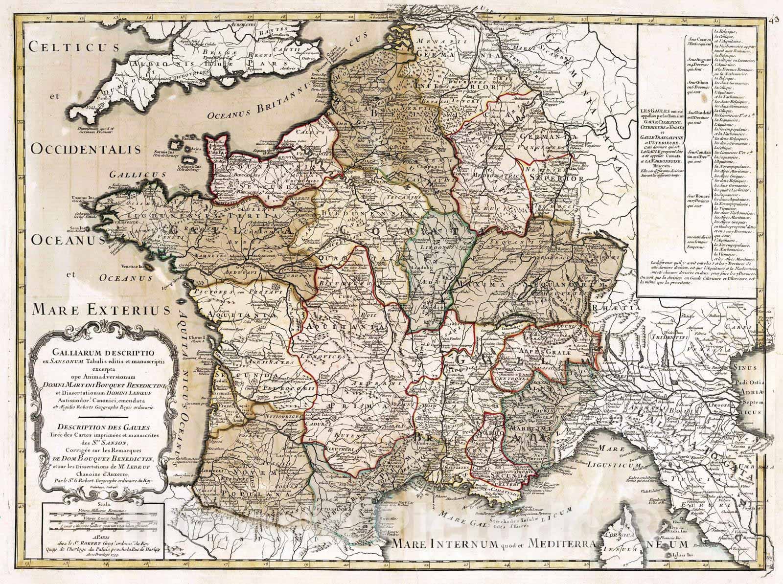 Historic Map : France, 1774 Galliarum descriptio = Description des Gaules , Vintage Wall Art