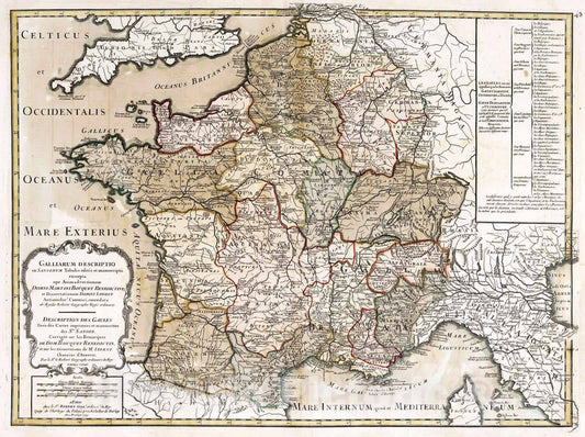 Historic Map : France, 1774 Galliarum descriptio = Description des Gaules , Vintage Wall Art