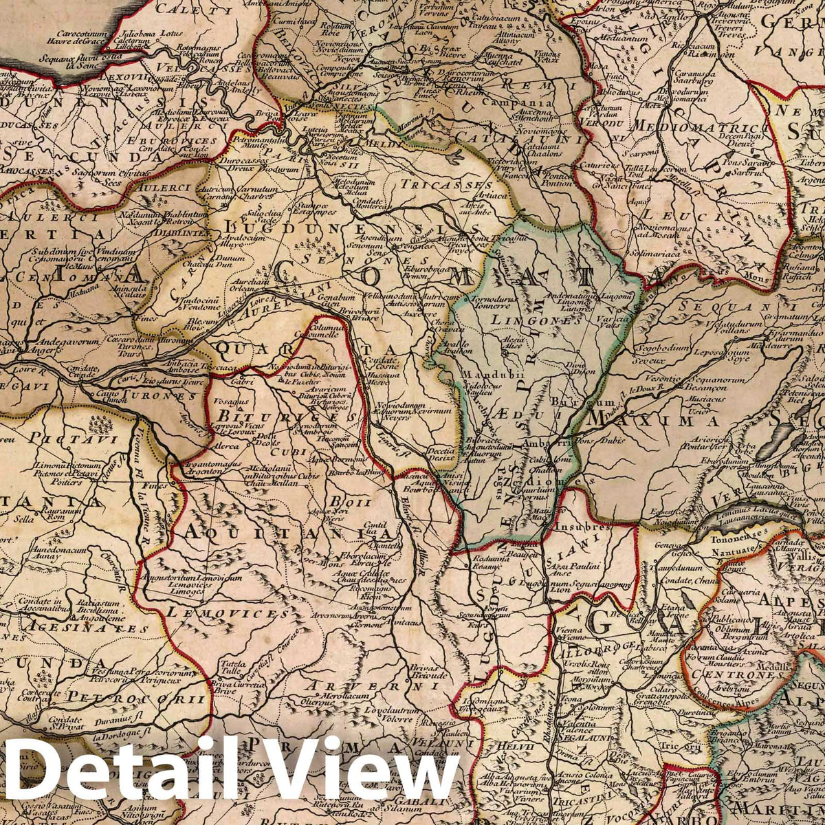 Gaul, France - River Map, 1774 - Historical Map Print