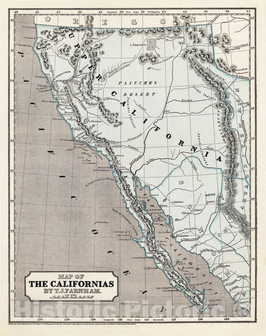 Historic Map : Mexico, California, North 1845 Californias. , Vintage Wall Art