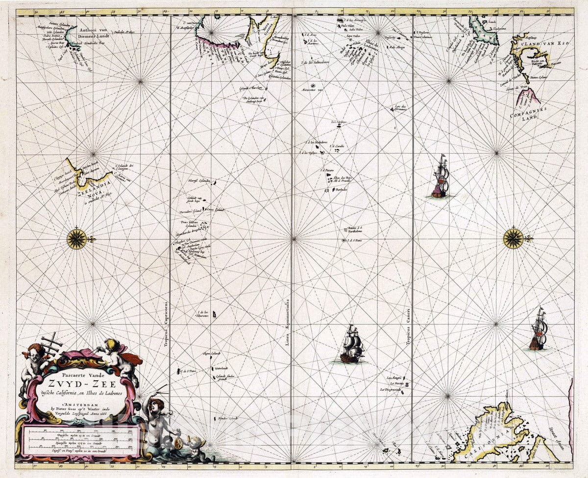 Historic Map : Chart Atlas - 1666 Pascaerte Vande Zuyd-Zee. - Vintage Wall Art
