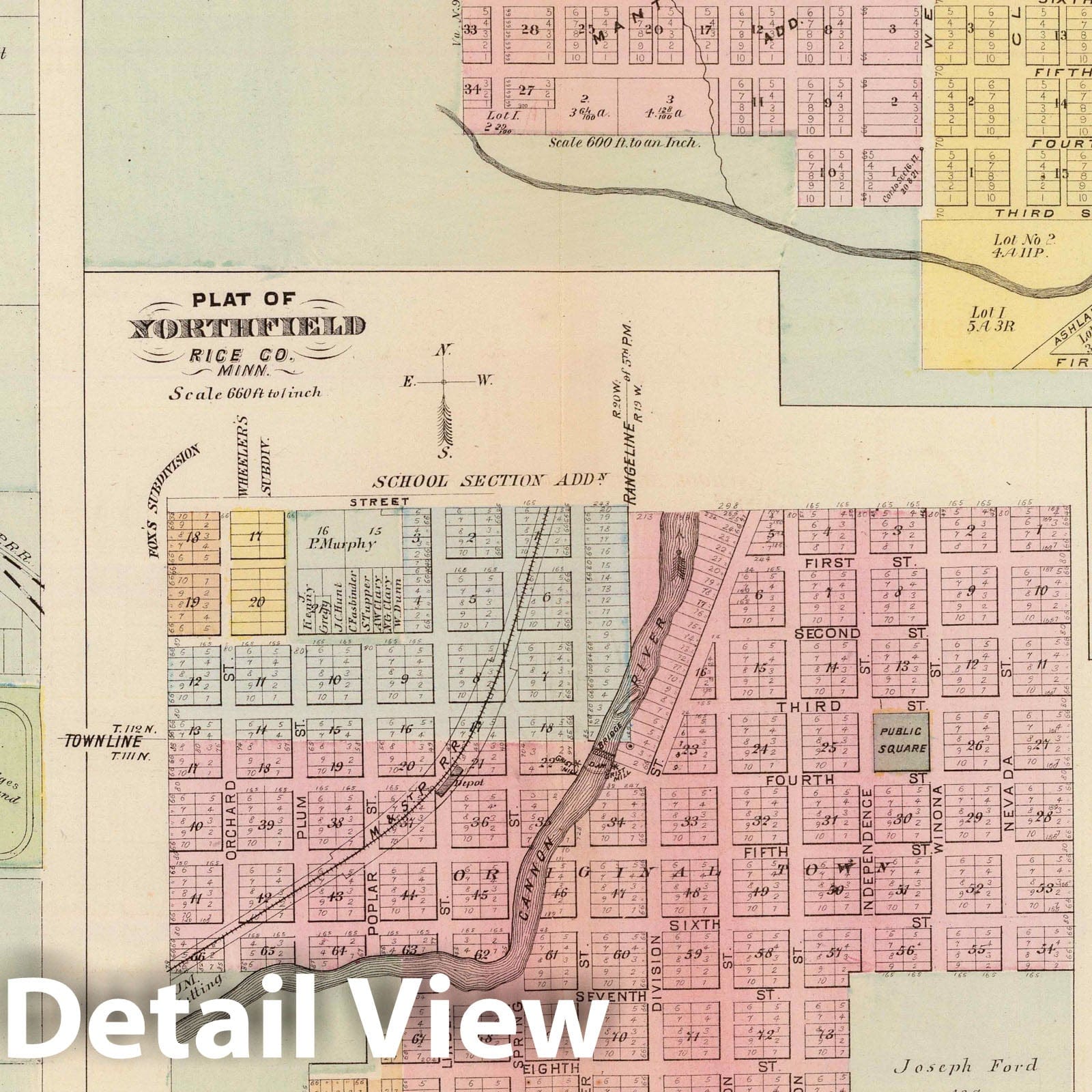Owatonna, Mantorville, Northfield, and Kasson, Minnesota 1874 Historical Map Print