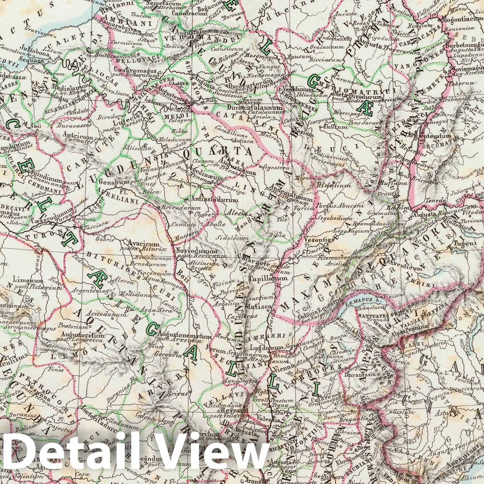 Transalpine Gaul: Successive Roman Divisions, 1851 - Historical Map Print