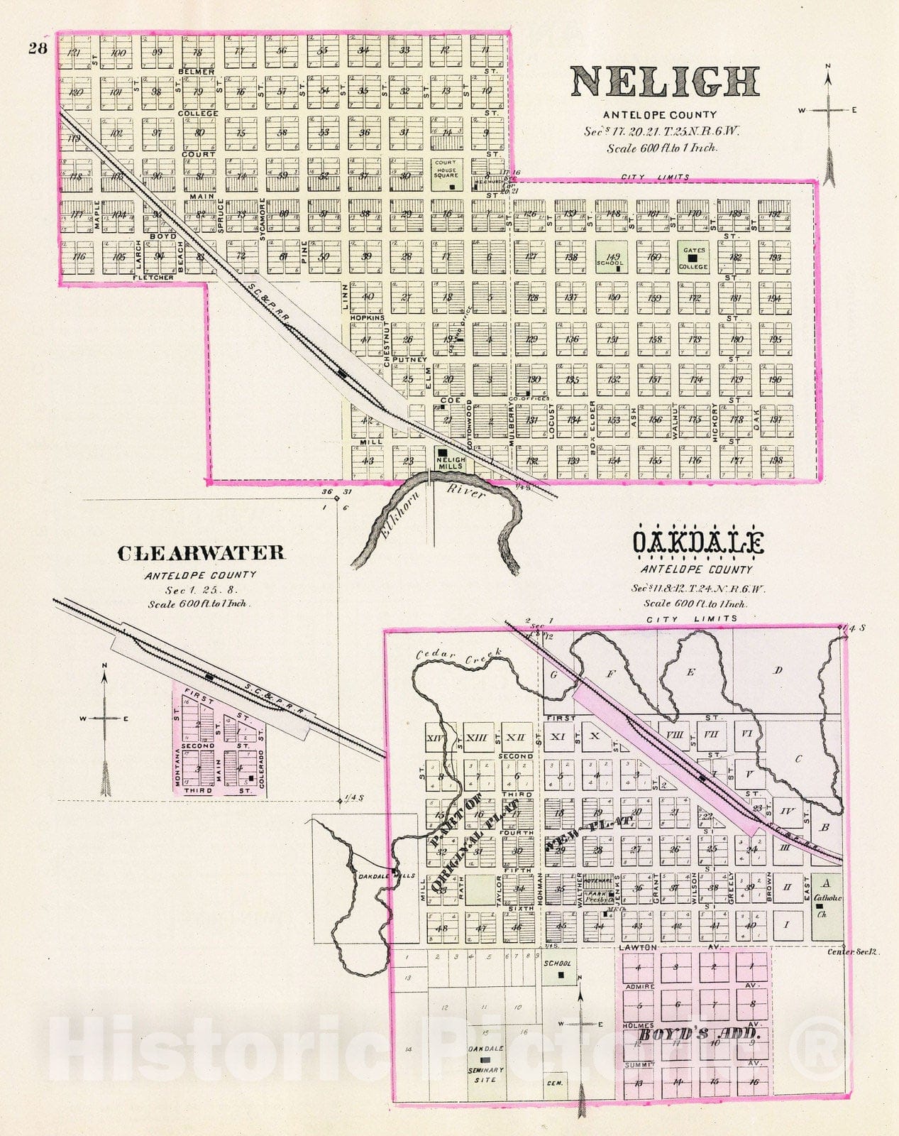 Historic Map : 1885 Neligh, Oakdale. - Vintage Wall Art