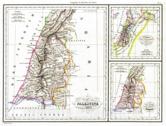 Historic Map : Israel; Syria, Near East 1837 Palestine, Royaume des Israelites, Les Douze Tribus. , Vintage Wall Art