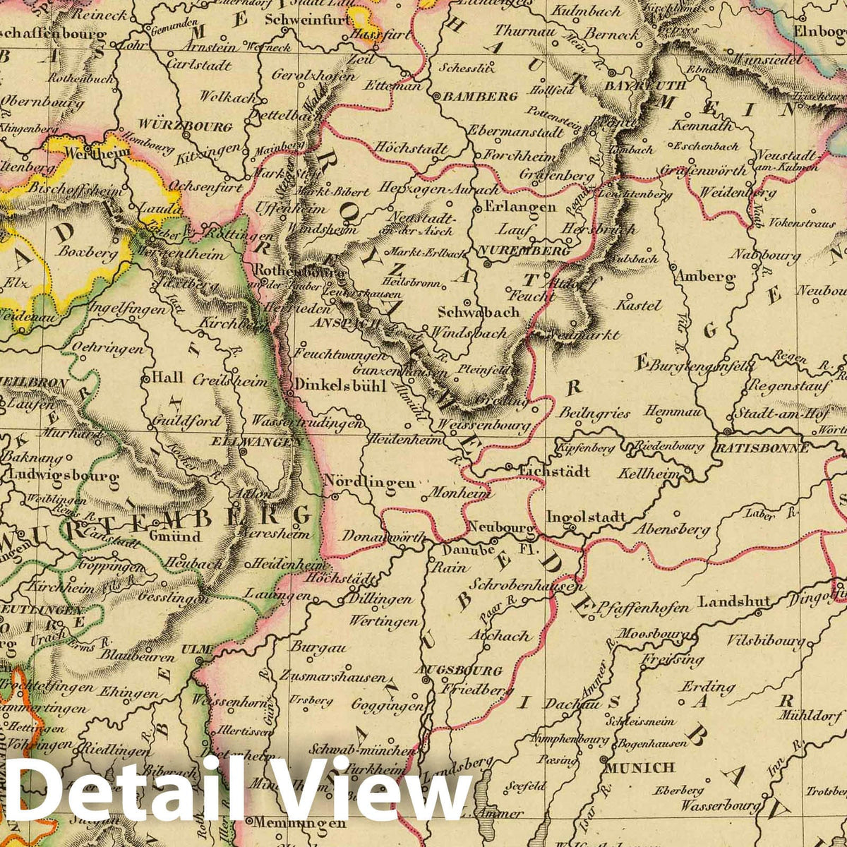 Bavaria, Württemberg, and Grand Duchy of Baden - River Map, 1837