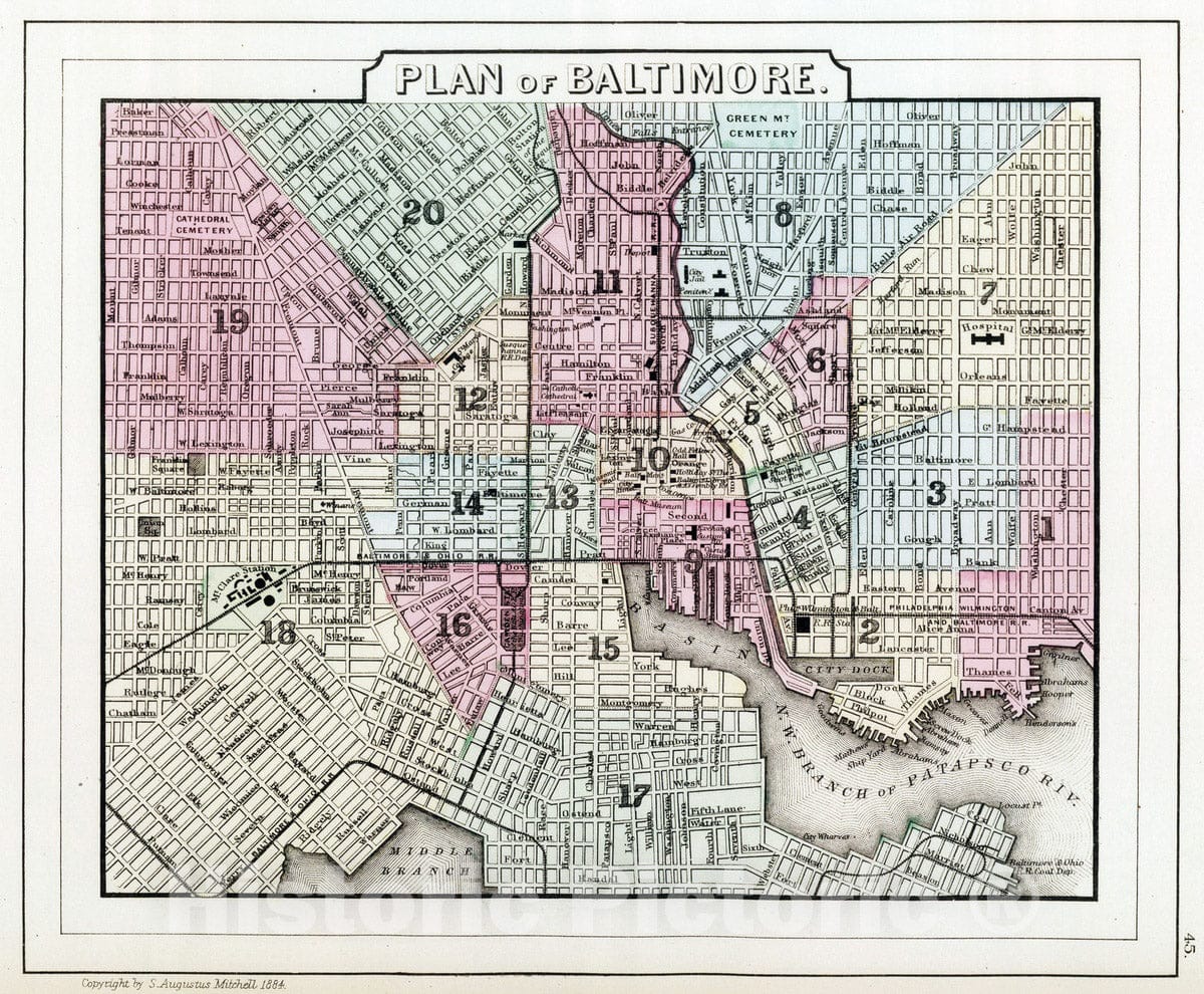 Historic Map : 1884 Baltimore. - Vintage Wall Art