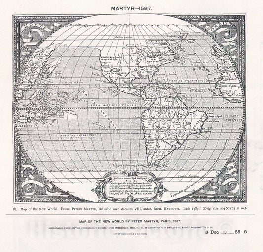 Historic Map : National Atlas - 1587 (Facsimile) New World by Martyr. - Vintage Wall Art