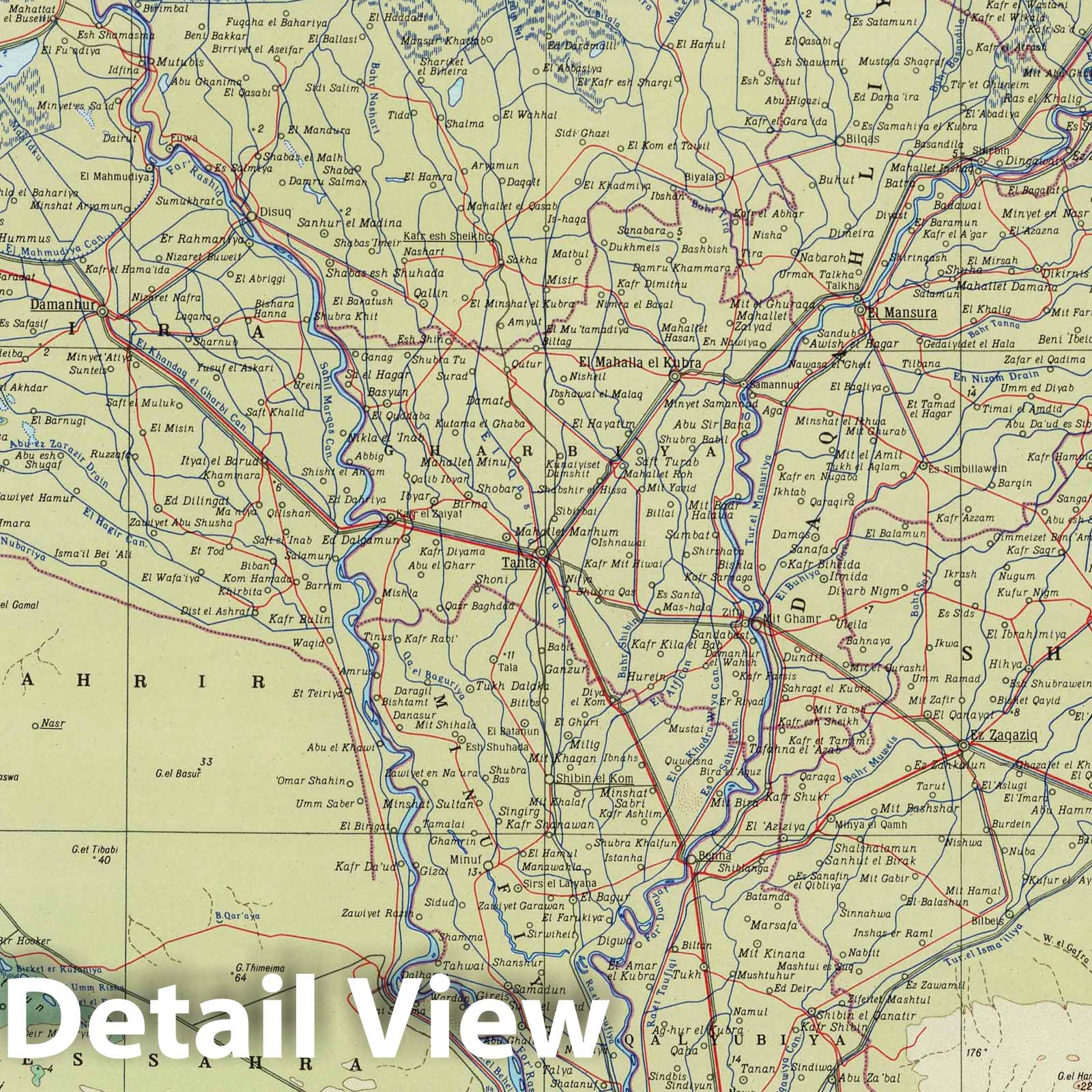 Nile Delta and Suez Canal, Alexandria, Egypt 1967 Historical Map Print
