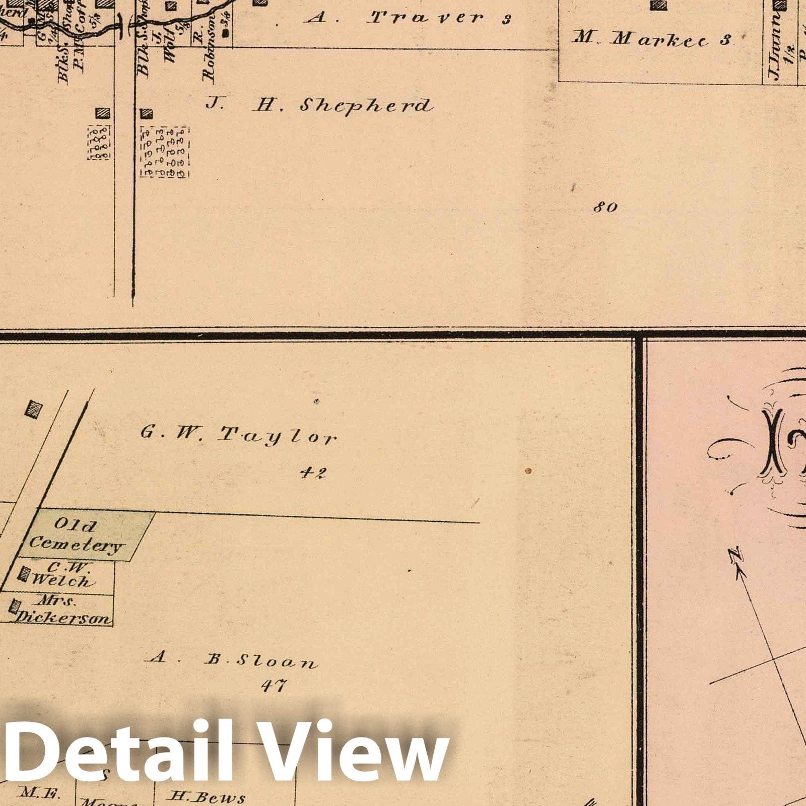Milo Center, Belona Village, Italy Hollow, Yates County, New York - 1876 Property Map Print