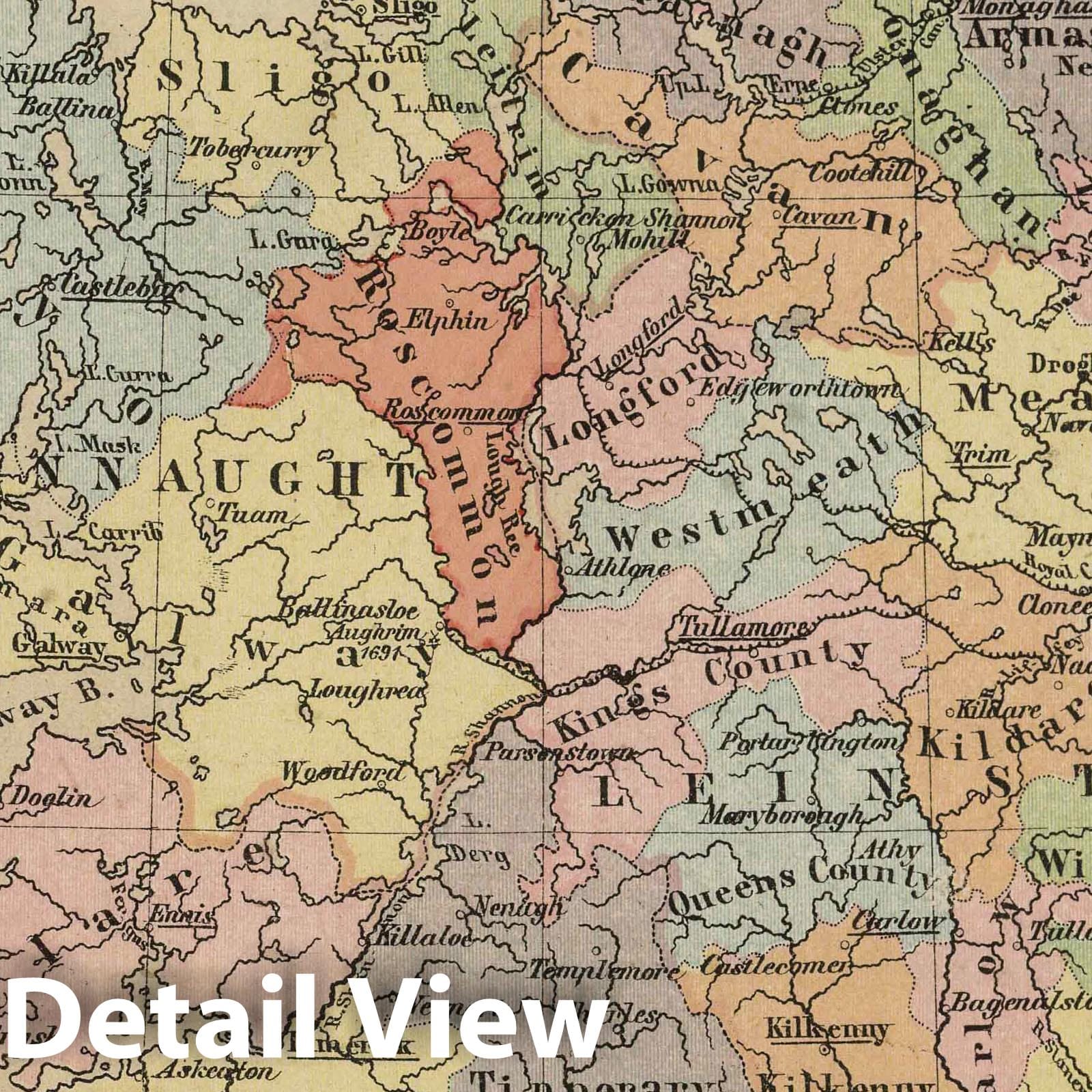Ireland - Physical Map, 1880 - Historical Map Reproduction