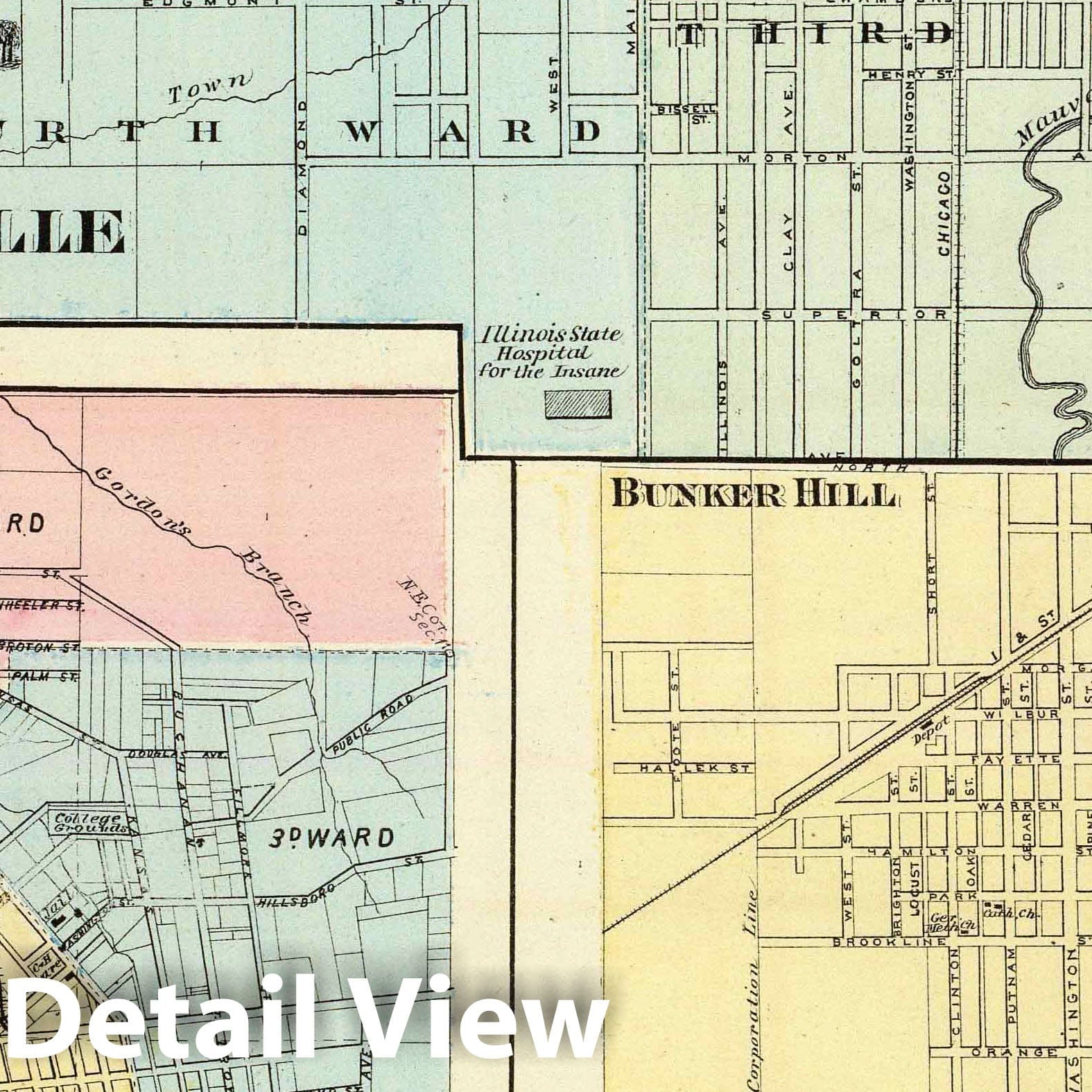 Jacksonville, Edwardsville, Pana, Vandalia & Bunker Hill, Illinois 1876 Historical Map