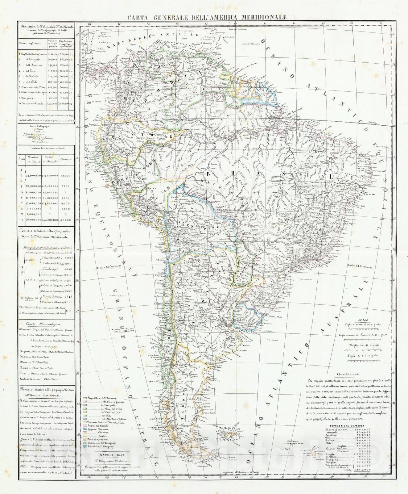 Historic Map : 1842 Carta generale dell'America Meridionale. - Vintage Wall Art