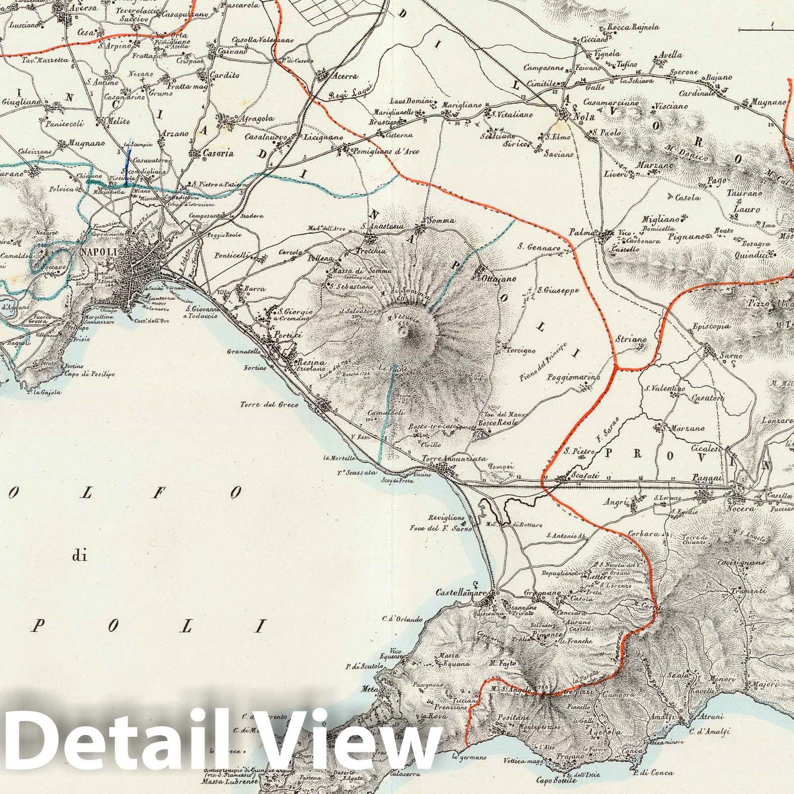 Surroundings of Naples, Italy - Postal Map, 1845 - Historical Map Print