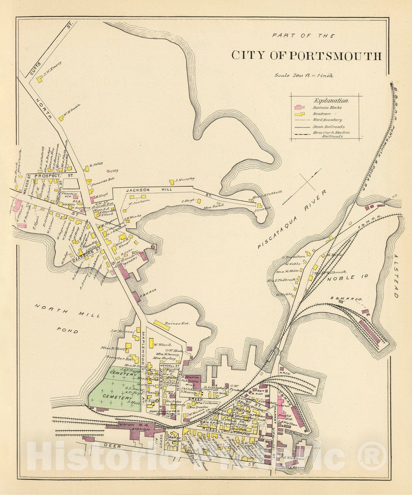 Historic Map - 1892 City of Portsmouth. v2 - Vintage Wall Art