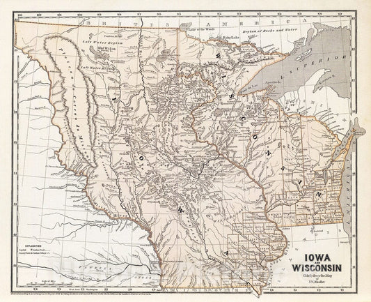 Historic Map : National Atlas - 1845 Iowa, Wisconsin. - Vintage Wall Art