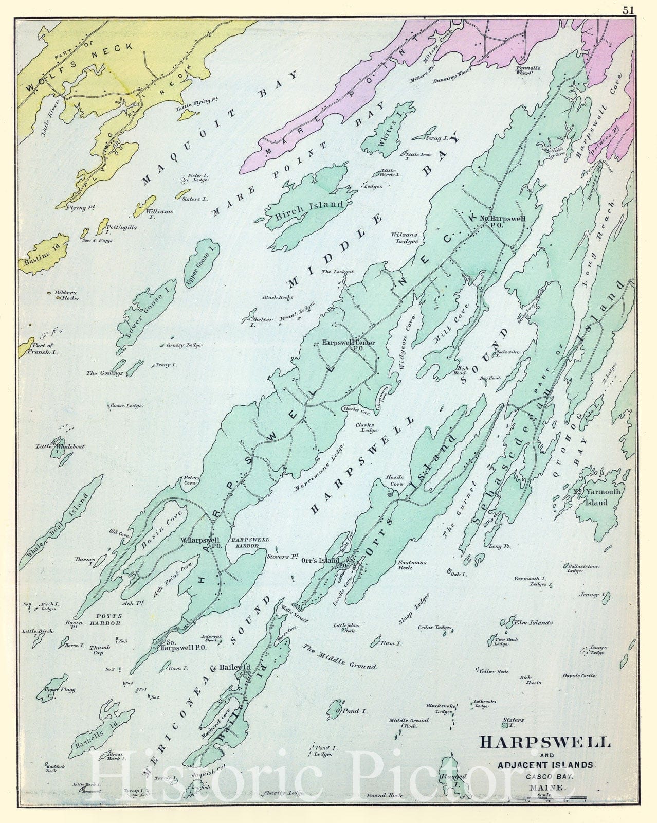 Harpswell and Adjacent Islands, Casco Bay, Maine - Road Map, 1894